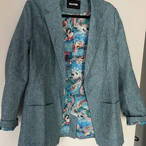 BlackMilk Teal Blazer with Vibrant Patterned Lining